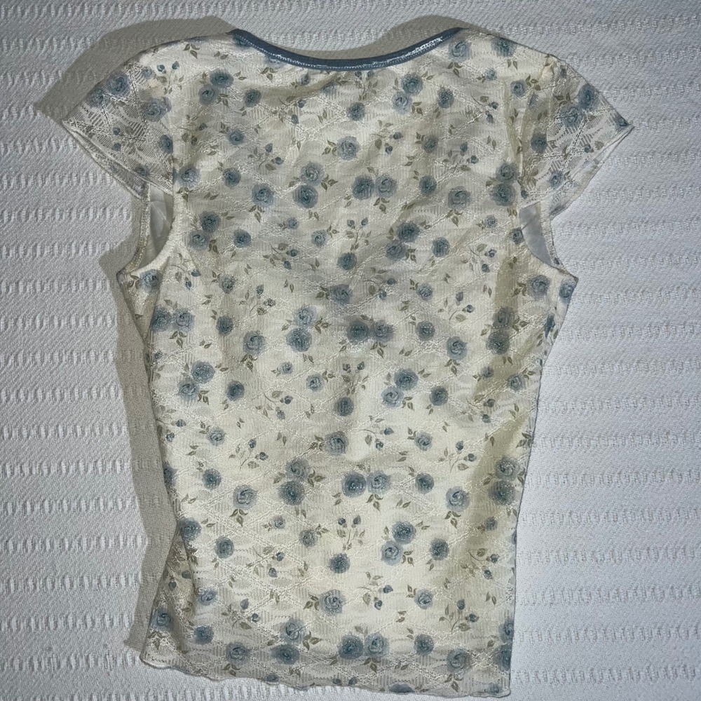 Thirty Thirty Womens Y2K Babydoll Top Size XS Soft Romantic Floral Lace Trim - Picture 2 of 7